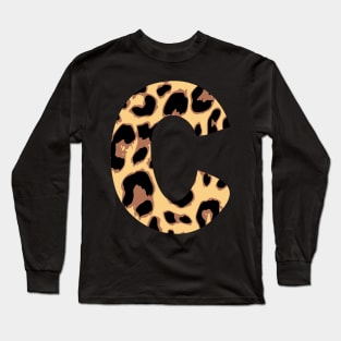 Letter C Initial Cheetah Monogram Sticker Long Sleeve T-Shirt